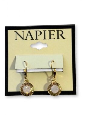 Napier Gold-Tone Drop Earrings with Opalescent Cabochons